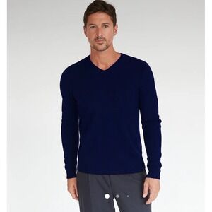Autumn Cashmere Blue 100% Pure‎ Cashmere V Neck Long Sleeve Sweater Mens L